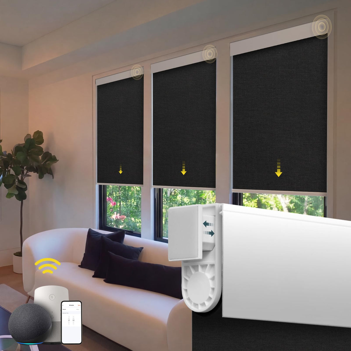 Motorized No-Drill Blackout Roller Shades with Remote Control