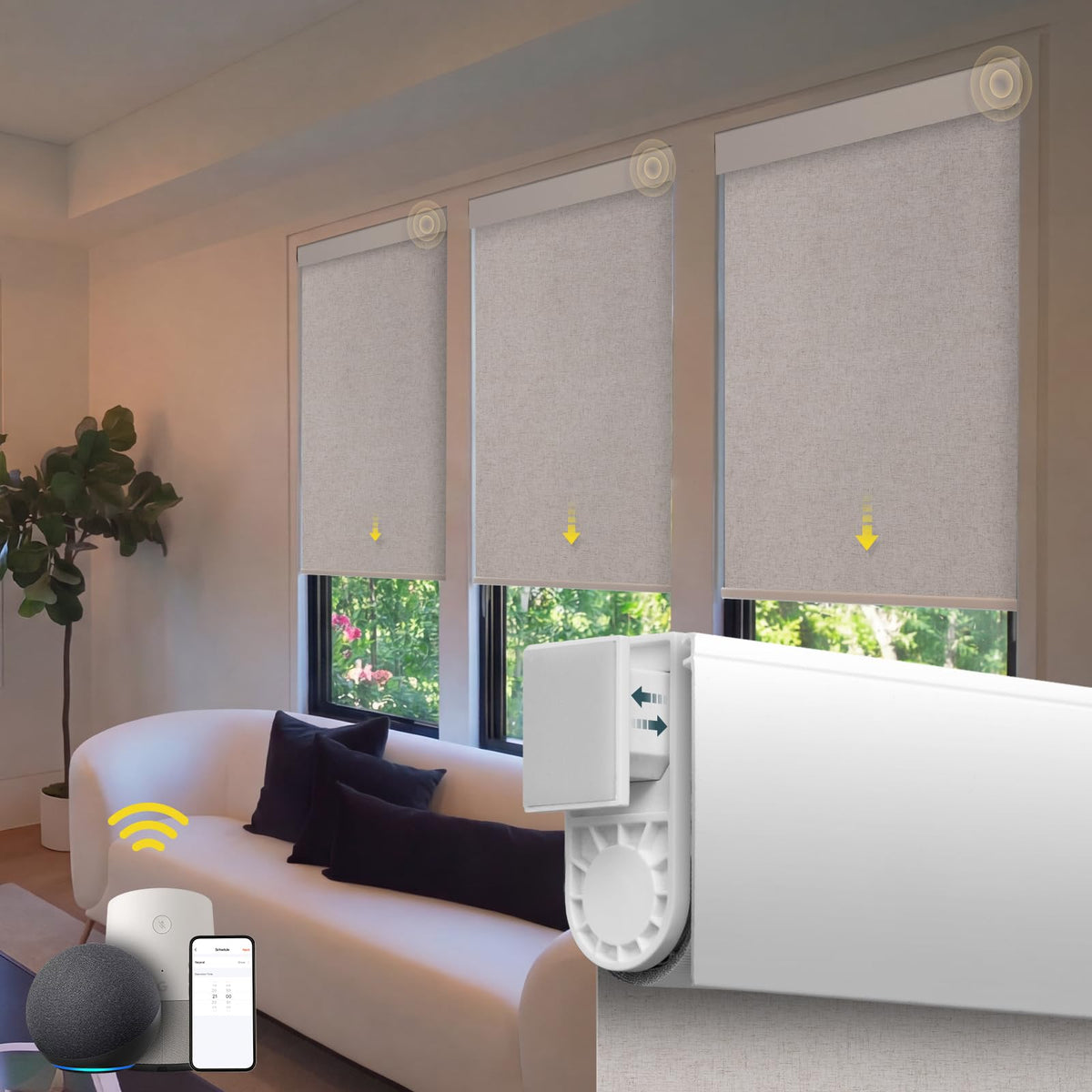Motorized No-Drill Blackout Roller Shades with Remote Control